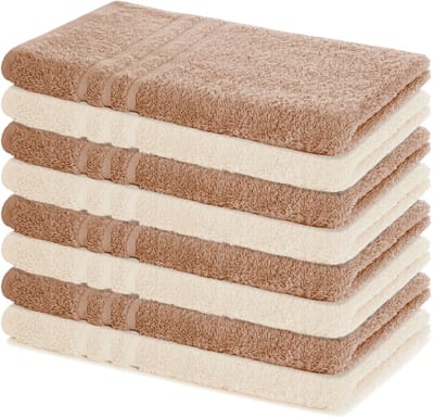 Lavea® Set van 8 Handdoeken 50x100 cm, 100% Katoen – Zacht en Absorberend – Perfect als Handdoek voor Thuis en Hotel – Cappuccino en Crème
