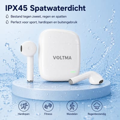 Voltma Harmony Draadloze Oordopjes - Bluetooth 5.3 Oortjes Draadloos - In-Ear Sport Oordopjes met Type-C Case - Earbuds met Automatische Koppeling - Standby Tijd 100 Uur voor Sporten & Reizen - Wit - Zwart