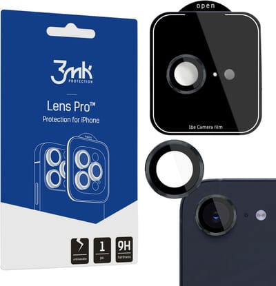 Zwart gehard glas voor cameralens voor Apple iPhone SE4/16E - 3mk Lens Protection Pro