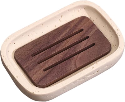 Dubbele Laag Houten Zeepdish met Afvoer - Antislip Zeep Houder voor Droge Zeep, Ideaal voor Douche, Badkamer en Keuken - Beige