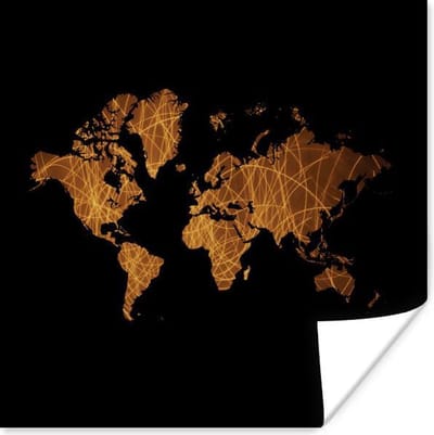 Poster 30x30 cm - Wereldkaart - Goud - Bruin - Posters - Kamer decoratie - Wanddecoratie woonkamer - Muurdecoratie slaapkamer