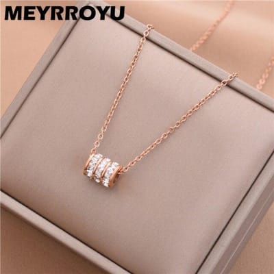 Colliers en Acier Inoxydable pour Femmes Colliers Pendentif Cylindre Zircon de Luxe pour Femmes Bijoux Ras du Cou Tendance Cadeau beige
