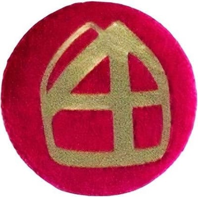 Witbaard Button Met Mijter 5 Cm Textiel Rood/goud