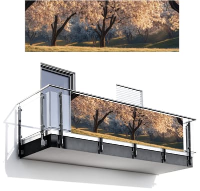 Balkonscherm 300x100 cm - Balkonposter Bomen - Bloesem - Lente - Balkon scherm decoratie - Balkonschermen - Balkondoek zonnescherm