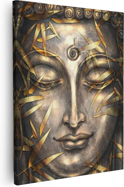 Artaza Canvas Schilderij Boeddha - 80x100 cm - Groot - Wanddecoratie Spiritueel - Muurdecoratie Botanisch - Schilderijen Op Canvas