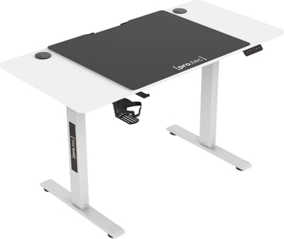 Game bureau Stryn op wielen zit sta elektrisch 120x60x72-117 cm wit en zwart pro.tec