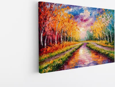 Saammp Canvas Schilderij - Kleurrijke bomen naast een rivier - Natuur - 45x30 - Foto op canvas - Wanddecoratie - Muurdecoratie Woonkamer - Slaapkamer decoratie - Canvas Print