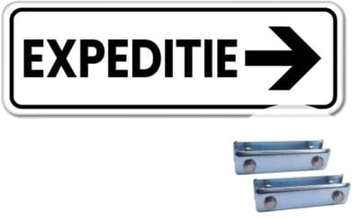 Bord expeditie pijl rechts - Weerbestendig Aluminium - 40x15 cm - Bevestiging: Met hekbeugels (voor spijlen- of gaashek)