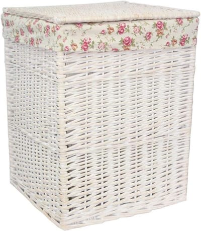 Kleine Witte Rietenen Wasmand met Deksel en Wasbare Voering