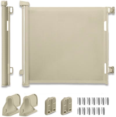 Oprolbaar Traphekje Beige 150 cm – Veiligheidshekje Baby & Huisdier – Dubbele Veiligheidsslot