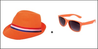 1x Festival hoedje oranje + 1x Bril Blues brother oranje - Koningsdag EK WK Holland festival thema feest Orange
