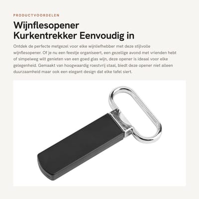 Dailygoods- Wijnflesopener Hoogwaardig Roestvrij Staal - Kurkentrekker - Flesopener - Ergonomisch - Duurzaam - Comfortabele Grip