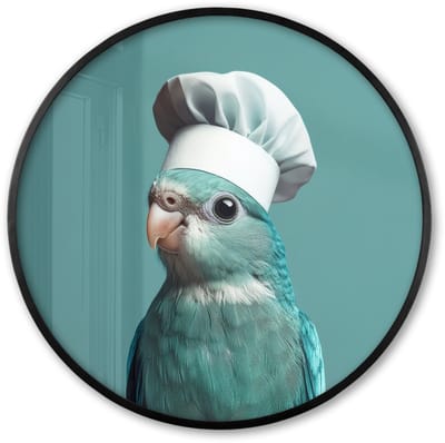 Poster in lijst Rond - Fotolijst 60x60 cm - Posters - Parkiet - Vogel - Koksmuts - Cute - Ronde posterlijst zwart - Decoratie - Wanddecoratie woonkamer - Muurdecoratie slaapkamer