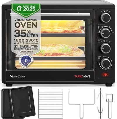 TurboTronic EV35 Vrijstaande oven 35L - Mini oven - Elektrische Oven - Zwart