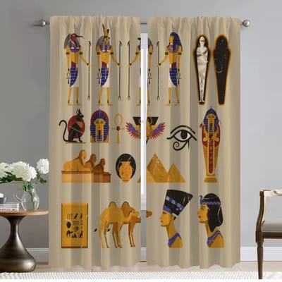 Tule voor Slaapkamer Oude Egyptische Farao Woonkamer Gordijn Elegante Kamer Gordijnen 2 Stuks Scheidingswand Halloween Decoratie W50xH70cmx2pcs-CL brown