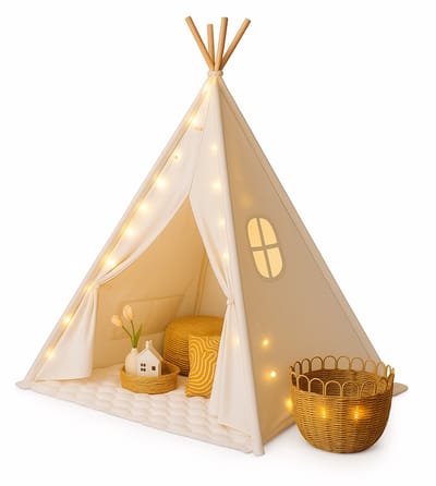 ZoeZo Tipi Tent 120x120x150cm - Voor Kinderen - 100% Katoen - Wigwam Speeltent - Kindertent - Tipitent Speelhuis - Beige