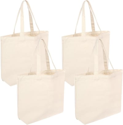 4 Stuks Grote Katoenen Tassen 40x35 cm - Onbedrukte Stoffen Draagtassen Herbruikbaar