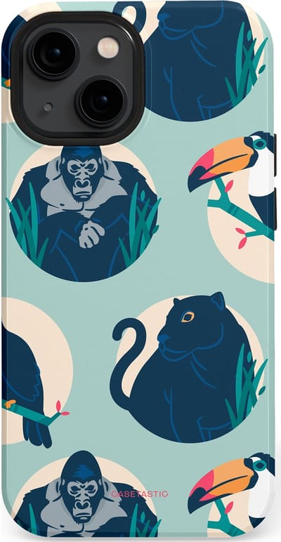 Casetastic hoesje geschikt voor Apple iPhone 13 mini - MagSafe - Dubbellaagse bescherming - Wilde Dieren Mix - Fashion Case - Lichtgrijs Donkerblauw Crème Donkergrijs
