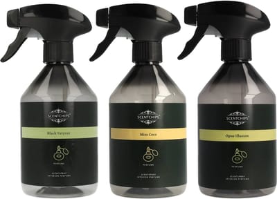 Scentchips Black Vetyver + Miss Coco + Opus Illusion Interieurspray Set - Roomspray – Huisparfum – Huisspray – Geurspray – Set van 3 - 500ML
