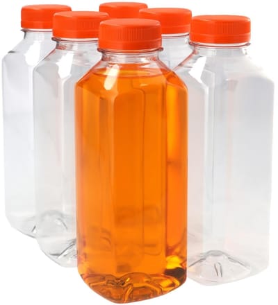 Dailygoods- Sapfles 500 ml - Vierkant - BPA-vrij - PET Flessen met Dop - Navulbare Flessen - 6 stuks - Garantiedop met Verzegeling - Drankfles