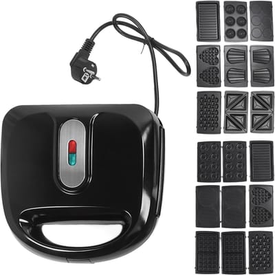Elektrische Panini Grill Sandwich Maker met 10 Verwisselbare Platen Snelle Verhitting Multifunctioneel Elektrisch L black