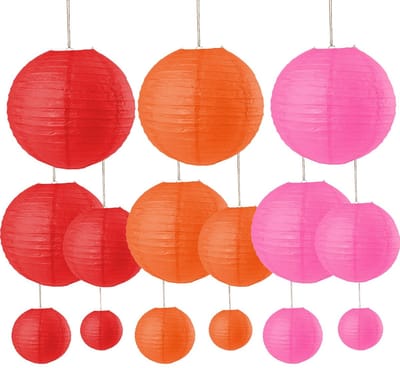 Dailygoods- Papieren Lantaarns 15 Stuks - Ronde Lantaarns - Hangende Lantaarns - Bruiloft/Verjaardagsfeestje - 3 Kleuren - Papier/Metaal - Feestlantaarns