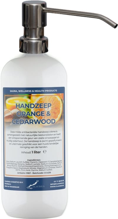 Handzeep Sweet Orange & Cedarwood 1 liter - met gratis RVS zilverkleurige pomp