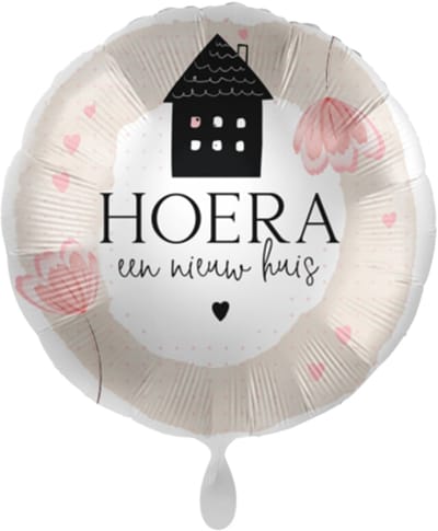 Helium folieballon 'Hoera een nieuw huis' - 43 cm (flat) - helium of lucht = OK / geleverd zonder plastic verpakking