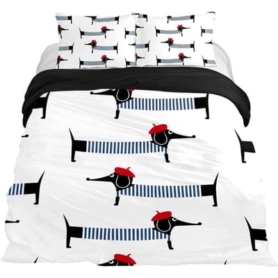 Teckel Dekbedovertrek Set Cartoon Stijl Teckels King Size Beddengoed Set voor Hondenliefhebbers Kinderen Tieners 23 stuks Eenpersoons Dekbedovertrek AU Single 140x210cm