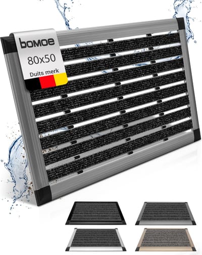 bomoe deurmat buiten - 50x80 cm vloermat van aluminium - deurmatten met rubber - muduster antislipmat blauw gris metallic AluGant