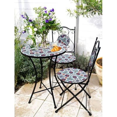AXI Amélie 3-delige Mozaïek Bistroset Helderblauw – Metalen frame met keramische tegels – Balkonset 2 stoelen en tafel