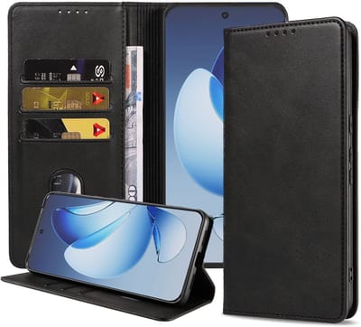 Geschikt voor Oppo Reno 13 Telefoonhoesje Kunstleer met Magnetische sluiting en Pasjeshouder Bookcase met Klepje - Walletcase with Cardslot - Zwart - Smartphonica geschikt voor Oppo Reno 13
