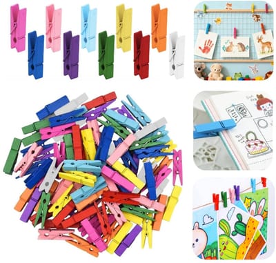 100 stuks Houten clips - Wasknijpers - Fotoclips - Sluitclips voor voedselzakken - Decoratieve memoclips - Kantoorartikelen - Voor ansichtkaarten, foto's, papier, kleding, voedselzakken (2,5*0,3 cm - Meerkleurig willekeurig)