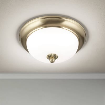 ORION Empire plafondlamp, Ø 26,5 cm, messing, mat opaalglas