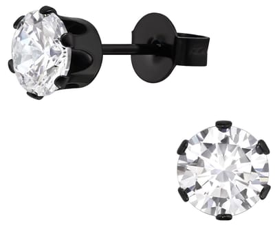 CS Joy - ronde oorbellen - Chirurgisch staal - 6 mm oorknoppen - zwart met zirkonia - ip/pvd black plated