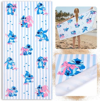 DISNEY Stitch Sneldrogende strand- en badhanddoek, 100% katoen 70x140 cm OEKO-TEX