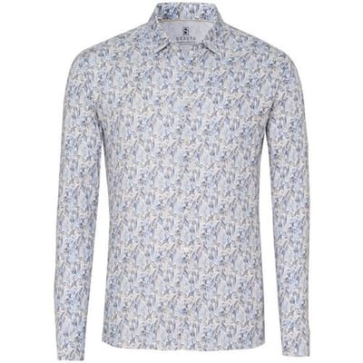 Desoto Overhemd Casual Kent Pastel Color Leaves Blauw-Beige / male