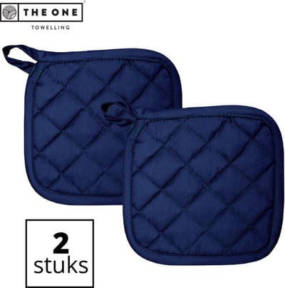 The One Towelling Pannenlappen - 21 x 21 cm - 2 Stuks - Pannenlap set - Hittebestendig - 185 gr/m2 - Katoen - Marineblauw