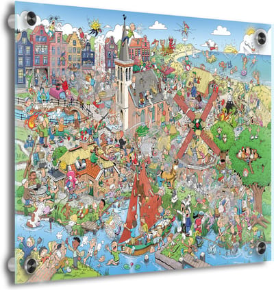 Zoekplaat 222 Spreekwoorden en Gezegden - Roland Hols - Unieke cartoon op plexiglas - 40 x 40 cm - 5 mm dik - inclusief 4 afstandhouders zwart