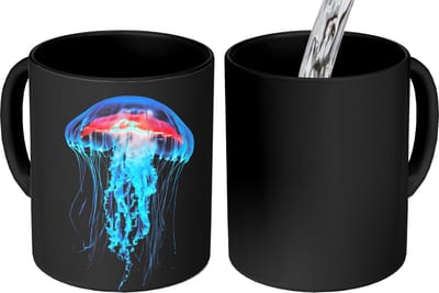 Magische Mok - Foto op Warmte Mokken - Koffiemok - Kwal - Tentakels - Blauw - Licht - Magic Mok - Beker - 350 ML - Theemok