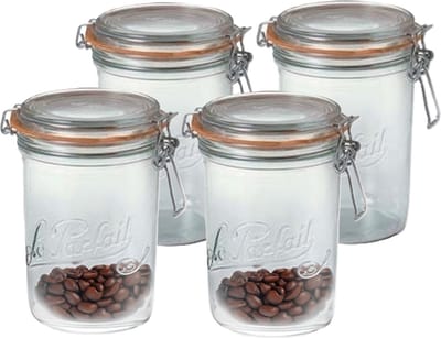 Le Parfait Voorraad/weckpot - 4x - glas - transparant - 17,5 x 10 cm - 1 L