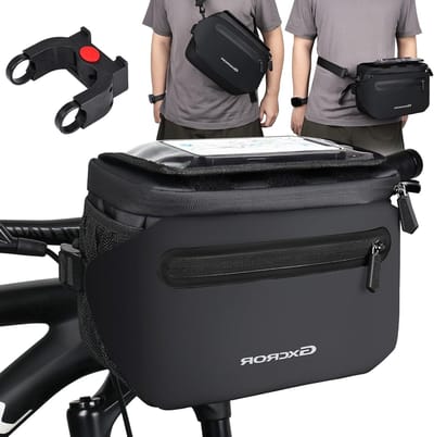 Fiets Handlebar Tas 4.7 L met Snelle Bevestiging, Waterdicht, Mobiele Telefoon Pocket en Fleshouder voor Stads- en Trektochten