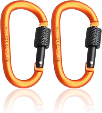 Set van 2 Locking Carabiners - 7.8cm Oranje Aluminium D-Ring Haak voor Sleutels, Kamperen en Wandelen