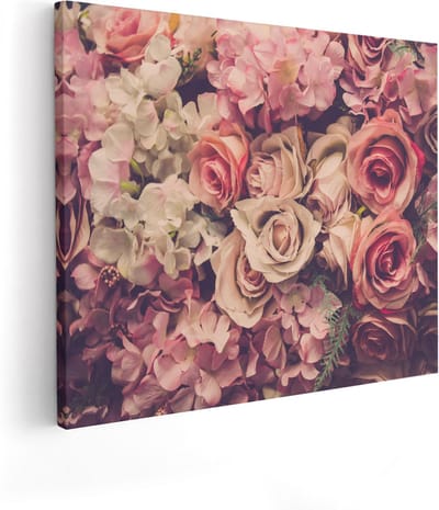 Artaza Canvas Schilderij Rozen - 100x80 cm - Groot - Wanddecoratie Bloemen - Muurdecoratie Woonkamer - Schilderijen Op Canvas Vintage