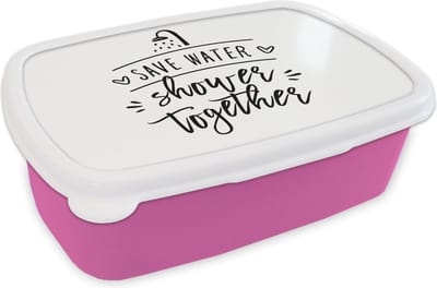 Broodtrommel Roze - Lunchbox - Brooddoos - Spreuken - Quotes - Save water shower together - 18x12x6 cm - Kinderen - Meisje