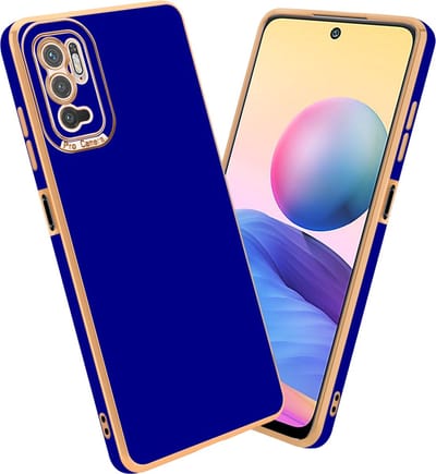 Cadorabo Hoesje geschikt voor Xiaomi RedMi NOTE 10 5G / POCO M3 PRO 5G in Glossy Blauw - Rose Goud - Beschermhoes van flexibel TPU-silicone Case Cover en met camerabescherming