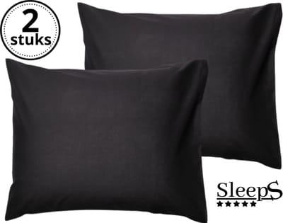 Sleeps - Kussenslopen - Set van 2 Stuks - Zwart - 60x70cm - 100% Hoogwaardige 20A Katoen - Zacht Katoen - Strijkvrij -