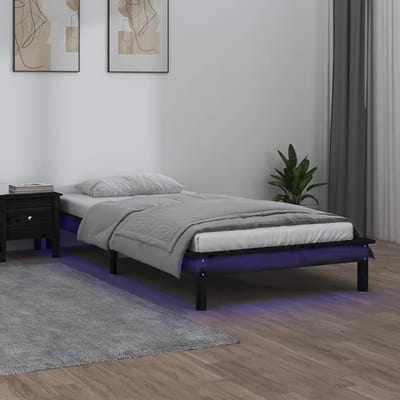 vidaXL - Bedframe - LED - massief - hout - zwart - 90x190 - cm