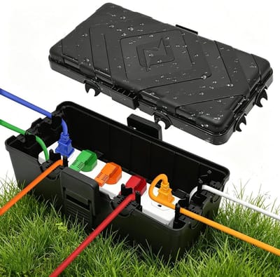Waterdichte kabelbox voor buitengebruik, ophangbaar en geschikt voor verlengkabels, stekkerbescherming en stopcontacten