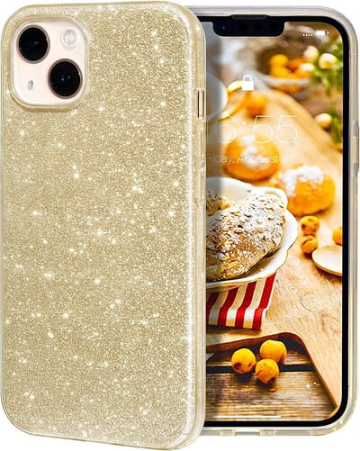 YPCd – Glitter Hoesje Geschikt voor Apple iPhone 15 – Goud – Luxe Sparkle Backcover – Siliconen Case met Schokbescherming & Verhoogde Randen